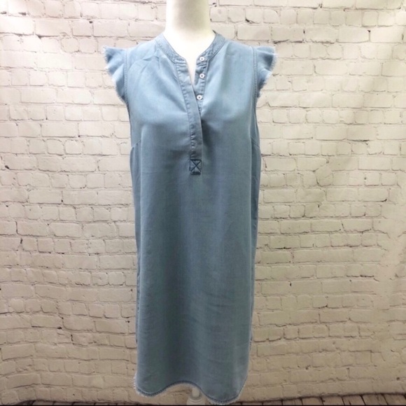 Splendid Cambray Henley Dress Crosshatch Light Blue Size Medium - Picture 2 of 8